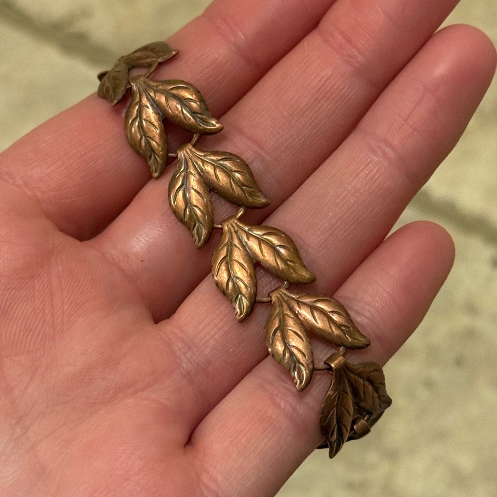 VINTAGE Copper Leaves Mid Century Link Bracelet 7’’